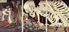Mitsukini Defying the Skeleton Spectre, c.1845 (hand coloured woodcut print)