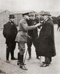 From left to right, M. Albert Thomas, French Minister of Munitions, Sir Douglas Haig and General Joffre in conversation with Mr. Lloyd George during his visit to the Somme Front during World War One. From The War Memoirs of David Lloyd George, published 1