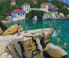 Jumping into the sea,Plates ,Skiathos,2015,(oil on canvas)