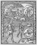 October, sowing, ploughing and threshing, Libra, illustration from the 'Almanach des Bergers', 1491 (xylograph) (b/w photo)