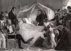 Napoleon I on his death bed on St. Helena, 5th May, 1821, after a painting by Charles de Steuben (litho)