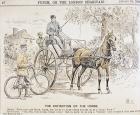 Cartoon about the coming of bicycles and motorised transport and the consequent end of Horse-drawn traffic, from Punch magazine, 10th August, 1895 (colour litho)