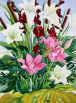 Lilies and Bullrushes (watercolour on paper)