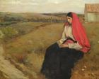 Woman in a landscape (oil on canvas)