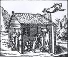 Interior of a Witch's House, 1579 (engraving) (b&w photo)