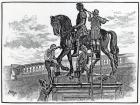 William III statue being painted black, Dublin, 1821 (engraving)