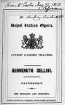 Programme for the opera 'Benvenuto Cellini' by Berlioz, performed in 1853 (printed paper)