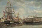 Festival in the Harbour of Honfleur, 1858 (oil on wood)