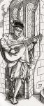 A Troubadour, detail of a woodcut, engraved by Georg Scharffenberg, from 'Der Todten Tanz', published Basel, 1843 (litho)
