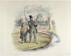 Perch fishing, Teddington, from a set of six images of 'Angling' (hand-coloured litho)