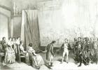 Napoleon I (1769-1821) Visiting the Studio of David (1748-1825), 4th January 1808, c.1838  (litho) (b/w photo)