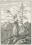Woman with a Raven, on the Edge of a Precipice (woodcut)