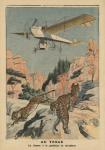 Hunting panthers from an airplane in Texas, illustration from 'Le Petit Journal', supplement illustre, 17th December 1911 (colour litho)