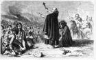 The Abbot of Inchaffray Blessing the Scottish Army Before the Battle of Bannockburn, 21st June 1314, engraved by T. Bolton (engraving) (b&w photo)