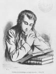 Daniel d'Arthez at the Bibliotheque Sainte-Genevieve, illustration from 'Les Illusions perdues' by Honore de Balzac (engraving) (b/w photo)
