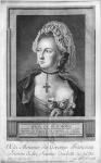 The Chevalier d'Eon, dressed as a woman (engraving) (b/w photo)