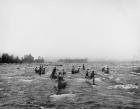 Indians fishing in the rapids, Sault Ste. Marie, Michigan, c.1900 (b/w photo)