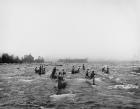 Indians fishing in the rapids, Sault Ste. Marie, Michigan, c.1900 (b/w photo)