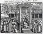 Hugh Latimer (c.1485-1555) Preaching before King Edward VI (1537-53) at Westminster in 1547, from 'Acts and Monuments' by John Foxe (1516-87) 1563 (woodcut)
