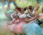 Four ballerinas on the stage (pastel)