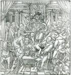 The Pope suppressed by King Henry VIII, 1534 (engraving) (b/w photo)