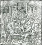 The Pope suppressed by King Henry VIII, 1534 (engraving) (b/w photo)