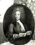 Portrait of the Composer Tomaso Giovanni Albinoni (1671-1751) Holding a Music Score (oil on canvas) (b&w photo)