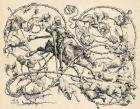 Don Quixote fighting the herd of sheep, mistaking them for two armies, 1839, from 'The Garden Arbour Family Journal', published 1905 (litho)