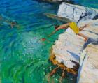 Detail of The Diver,Plates Rock,,Skiathos, Greece.2015,(oil on canvas)