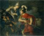 Minerva Showing her Envy in the Polished Shield (oil on panel)