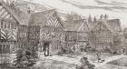 16th century Kenyon Peel Hall, near Tyldesley, Manchester, England. From a contemporary print.