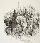 Medieval army on the march led by knights on horseback, from 'The Illustrated Library Shakespeare', published London 1890 (litho)