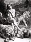 Daniel in the Lions' Den, engraved by Abraham Blooteling (1640-90) (engraving) (b/w photo)
