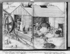 Silver mine of La Croix-aux-Mines, Lorraine, fol.22v and fol.23r, foundry and refining, c.1530 (pen & ink & w/c on paper) (b/w photo)