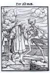 Death and the Old Man, from 'The Dance of Death', engraved by Hans Lutzelburger, c.1538 (woodcut) (b/w photo)