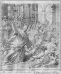 Life of Christ, Jesus chasing the merchants from the Temple, preparatory study of tapestry cartoon for the Church Saint-Merri in Paris, c.1585-90 (pierre noire & wash & white highlights on paper)