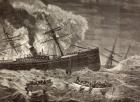 Collision and sinking of the Spanish steamer 'Leon' and the English steamer 'Harelda' off Cabo da Roca, Portugal in January 1881, from 'La Ilustracion Espanola y Americana' of 1881 (litho)