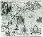 Map of the New England coastline in 1614, engraved by Simon de Passe (1595-1647) 1616 (engraving) (b&w photo)