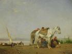 On the bank of the Nile, 1871 (oil on panel)