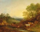A Landscape with Cattle and Figures by a Stream and a Distant Bridge, c.1772-4 (oil on canvas)