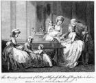 The Morning Amusements of her Royal Highness the Princess Royal and her 4 Sisters, 1782 (engraving) (b/w photo)