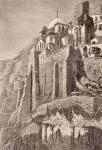 The Great Lavra of St. Sabbas the Sanctified, or Mar Saba. From El Mundo Ilustrado, published Barcelona, circa 1880.