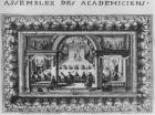 Meeting at the Academy Francaise in 1635 (engraving) (b/w photo)