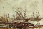 Sailing ships in the port of Bordeaux (oil on canvas)