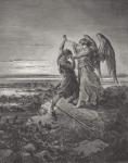 Jacob Wrestling with the Angel, Genesis 32:24-32, illustration from Dore's 'The Holy Bible', engraved by Laplante, 1866 (engraving)
