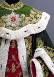 Official robes of the Hungarian Order of St. Stephen, of red and green ermine-edged velvet with gold oak-leaf design embroidery, 1764 (detail of 67278)