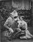 Charles Dickens with two of his daughters, c.1865 (b/w photo)