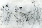 Three Horsemen: Henri de Toulouse-Lautrec (1864-1901) between his Father, Count Alphonse, and the Artist (pencil on paper) (b/w photo)