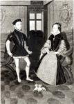 Portrait of Philip II of Spain (1527-98) and Queen Mary I (1516-58) engraved by Joseph Brown, 1812 (engraving) (b/w photo)