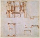 Studies for a monumental wall tomb (for the tombs of Clement VII and Leo X projected for the choir of San Lorenzo, Florence?) 1525-26 (pen & brown in on paper) (recto) (for verso see 191780)